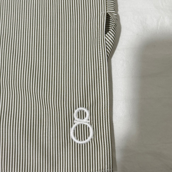 Women’s Striped Button-Up Blouse- Green/White - Picture 2 of 5